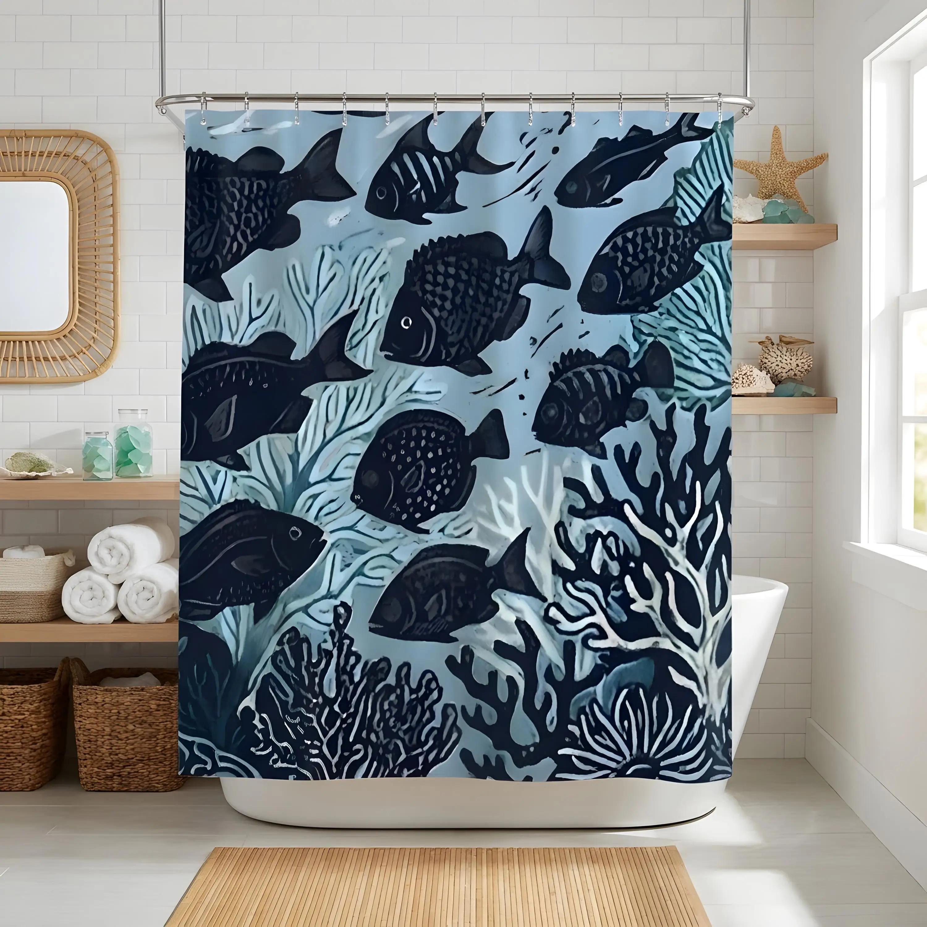 Vibrant Tropical Fish and Coral Rainforest Shower Curtain Waterproof Bathroom Decor for Modern Home Bathrooms