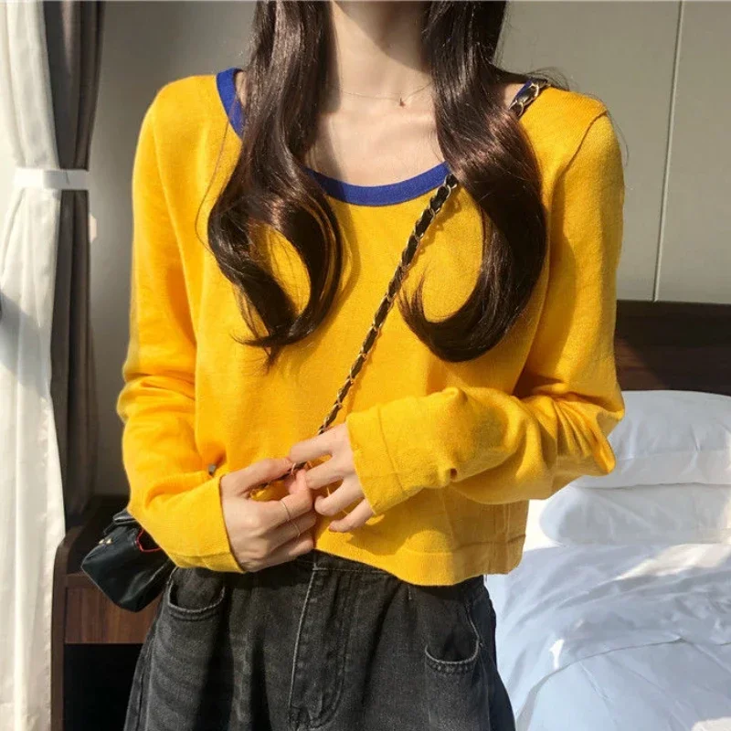 Pullovers Women Panelled O-neck Baggy Sun-proof Casual Crop Korean Style Spring Inner Streetwear All-match Chic Knitted