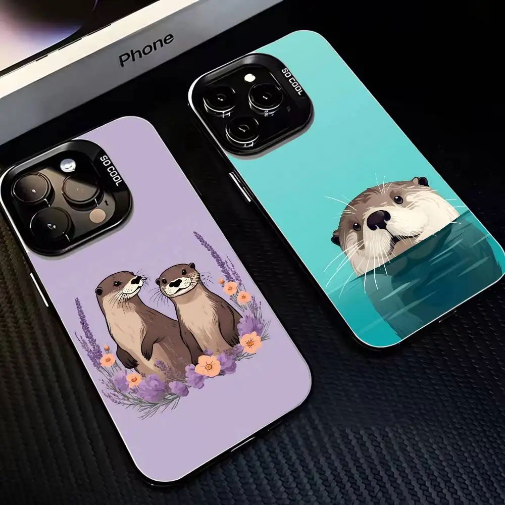 

Cute Cartoon Sea Otter Phone Case For iPhone 16,15,14,13,12,11,Mini,Pro,MAX Black Matte Shockproof Cover