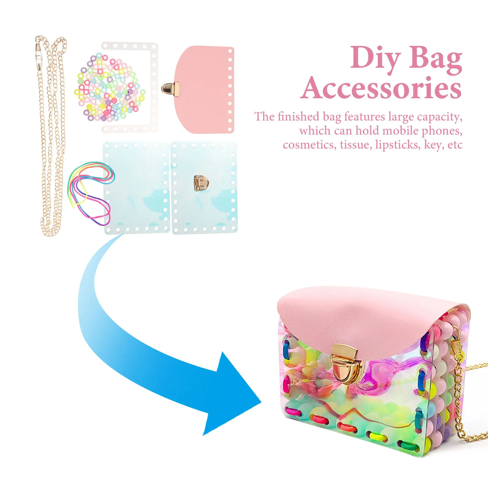 1 ensemble de sacs artisanaux de bricolage, matériel de perles pour fourre-tout à bandoulière, accessoires de fabrication de sacs faits à la main, cadeau de grande capacité pour femmes et filles