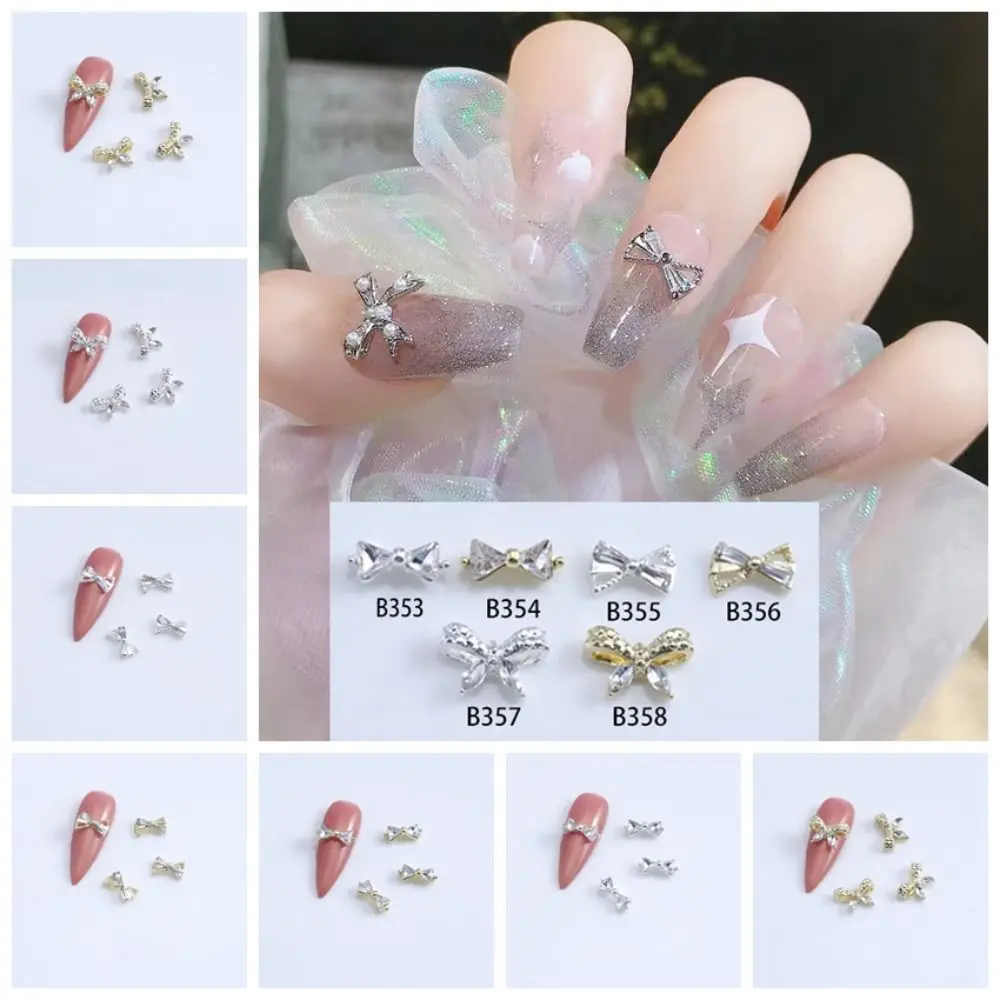 10 Stuks 3d Zirkoon Strik Nageldecoraties Luxe Kawaii Nail Art Sieraden Goud Zilver Strikken Ins Strik Nagelpasta Nageldecoratie