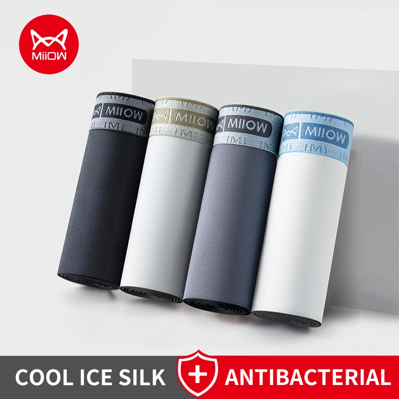 

MiiOW 4Pcs Nylon Ice Silk Men Underwear Boxers 10A Antibacterial Men's Panties Seamless Breathable Man Boxershorts Underpants