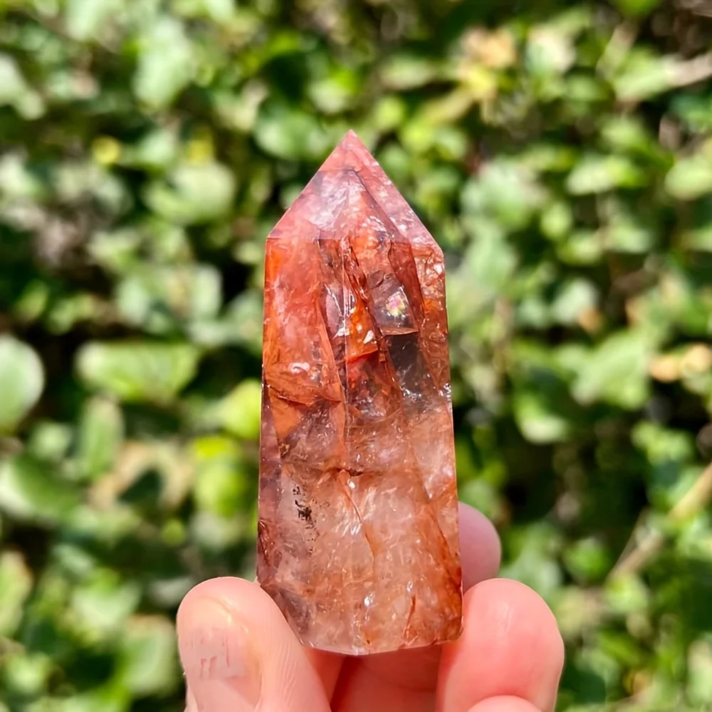 1pc Glam Hematoid Quartz Tower, Red Fire Crystal Obelisk Wand, Inclusion Rich Rock Crystal, Unique Home Decor