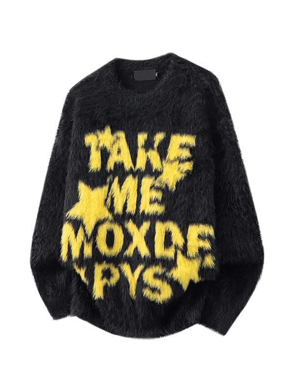 

Men's Thiened Warm round Ne Sweater Fur Knitted Sweater American Sle Trendy Brand Overhead Knitwear Coat