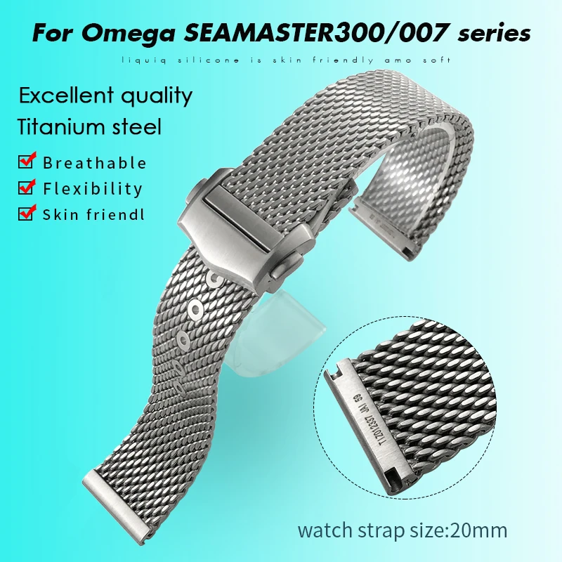 18mm 19mm 20mm High Quality Titanium Steel Watchband Fit for Omega 007 Seamaster 300 AT150 Speedmaster Moon Watch Strap Tools