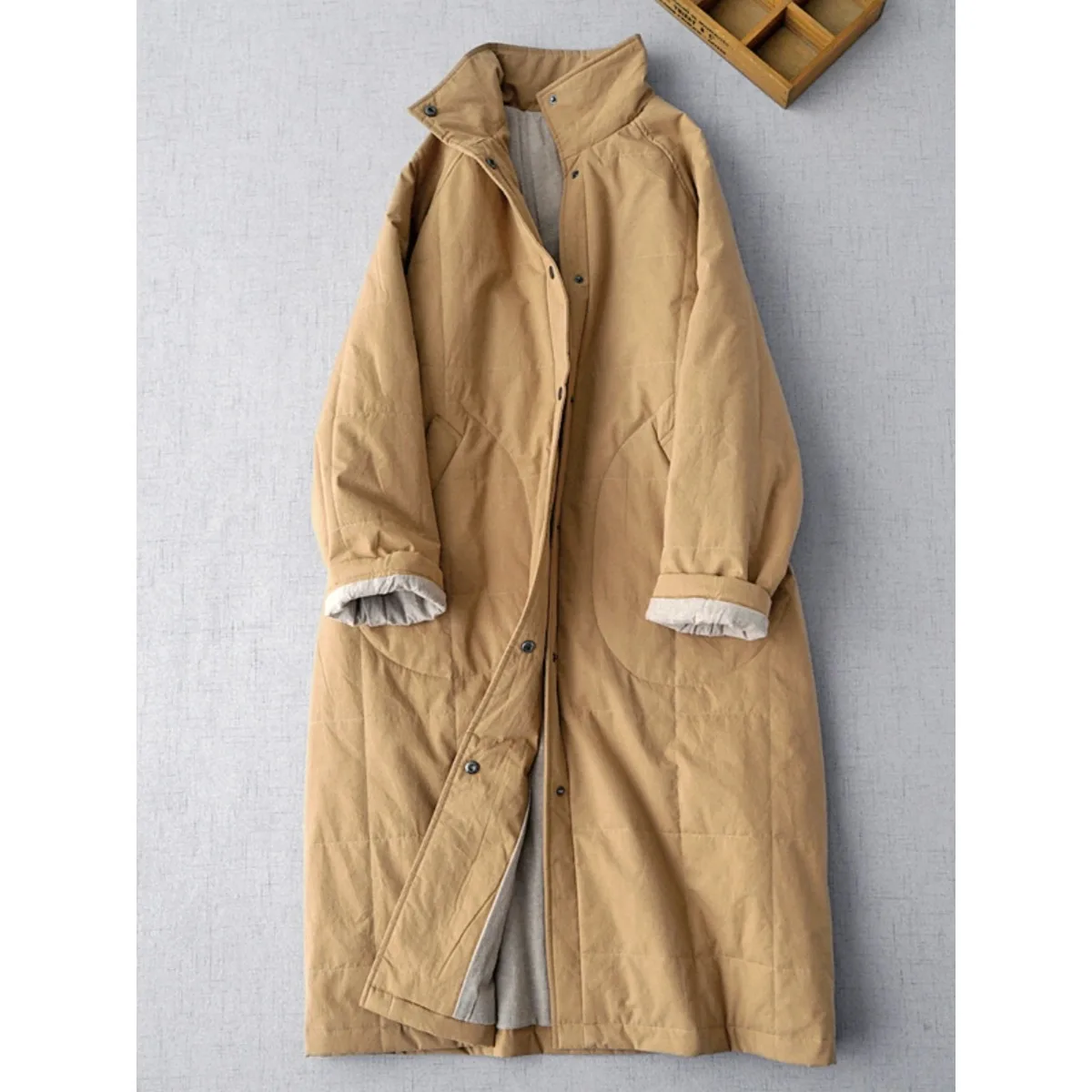 

Winter Women's Layered Cotton Jaet Coat Artistic Versatile Thin Comfortable Long Length Thin Cotton Outerwear Coat