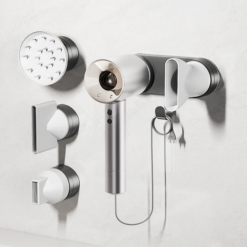 Magnetic Hair Dryer Holder Suction Cup Wall Mount Bracket, Bathroom Blow Dryer Rack with Cord Hook for Various Hair Dryers