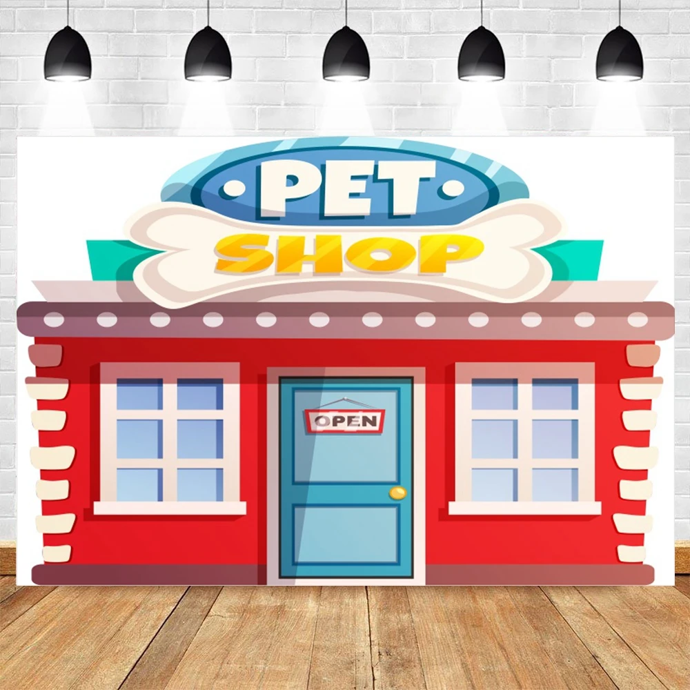 Pet Shop Theme Photography Backdrop Cartoon Cats Dogs Store Kids Birthday Party Decoration Photographic Background Photo Props