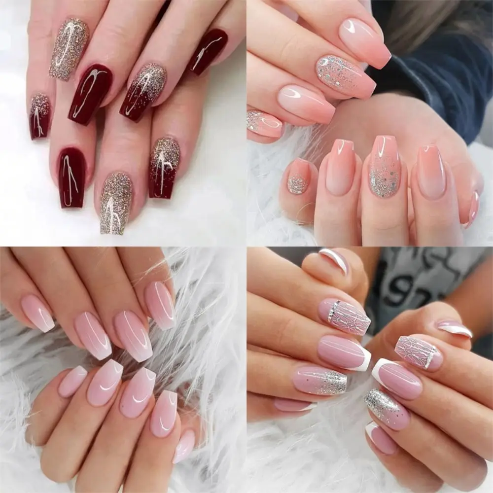 Unhas falsas de caixão para manicure, unhas falsas de comprimento médio/longo, cobertura completa, pontas de unhas de cabeça quadrada para mulheres