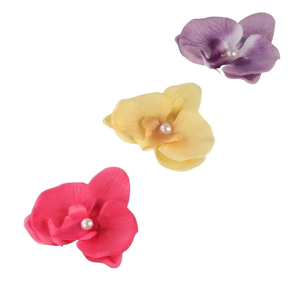 Pinza para el pelo de flor de tela dulce, horquilla con perla, mariposa, orquídea, flor, tocado, pinza para el pelo de estilo coreano para chica y mujer