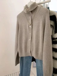 Turtleneck Sweater Coat Autumn Winter New Lazy Style Knitted Cardigan Woman's Clothes Korean Fashion Loose Warm Sweaters
