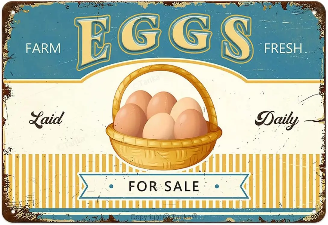 1p,Farm Fresh Eggs Laid Daily Tin Sign Vintage Metal Plaque Wall Decor for Farm Home Kitchen Bar Restaurant Market Shop 12x8 Inc