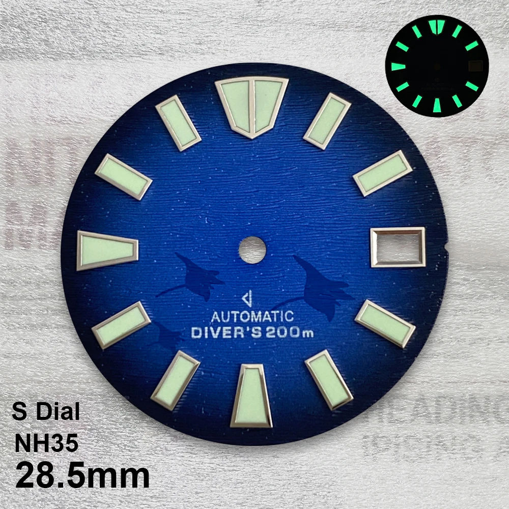 28.5mm S Logo Bat Dial Fit NH35/NH36 Movement Sunburst C3 Strong Green Luminous High Quality Dial Watch Modification Accessories