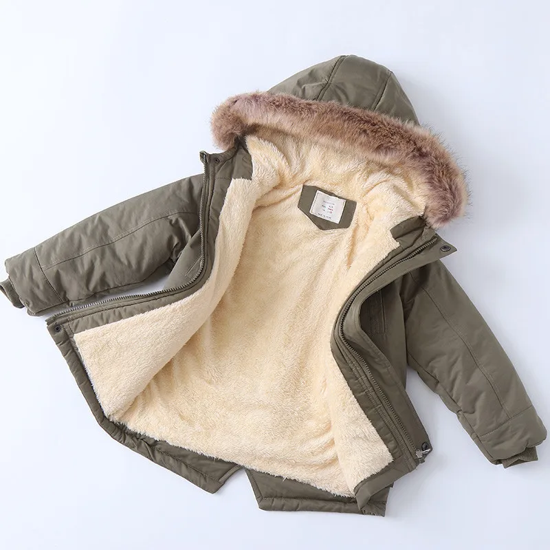 2025 Autumn Winter Children Boy Jacket Outerwear Coat Hooded Plus Velvet Thicken Warm Jacket For Girl 4-14 Year Kids Girl Parka