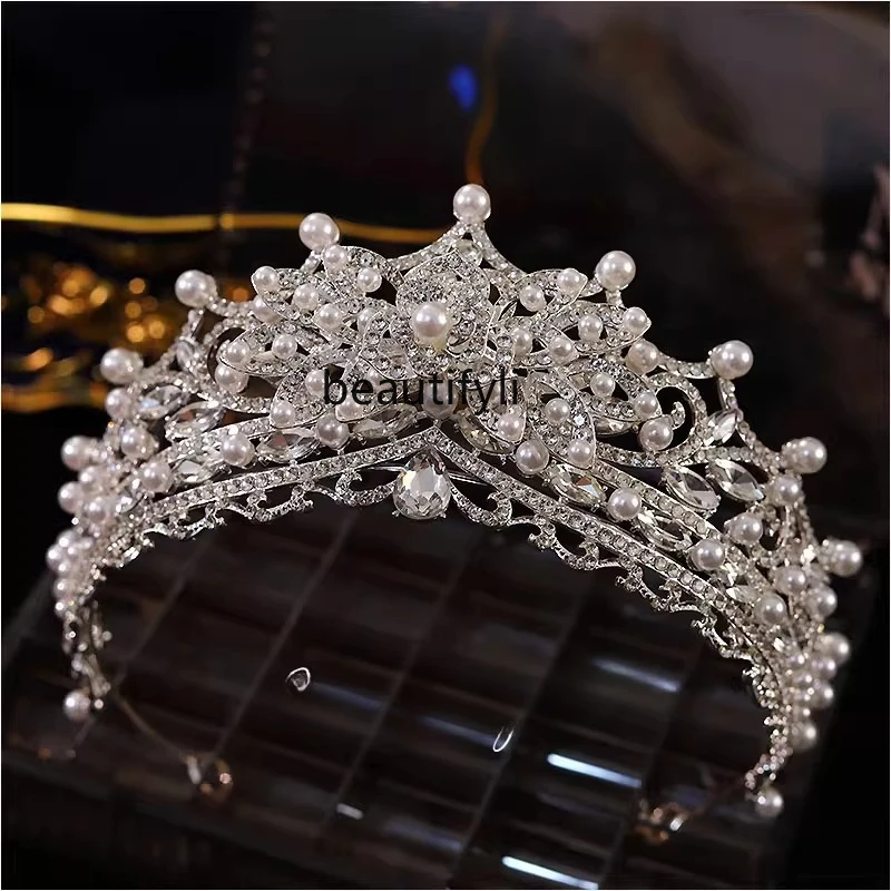 

New pearl sparkling crystal flower Korean bride wedding crown headgear birthday crown