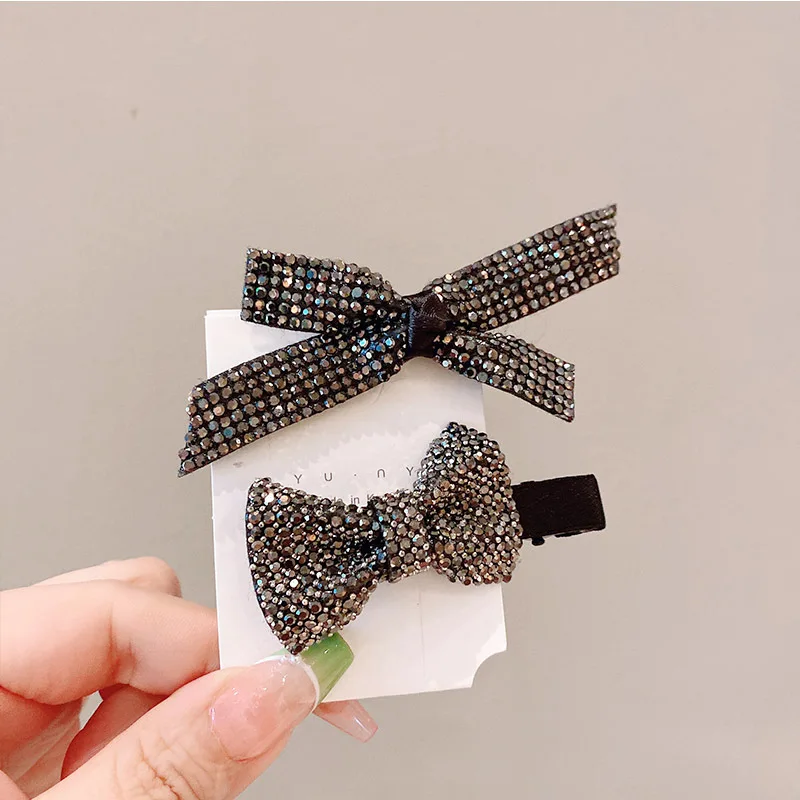 luxury hair clips accessories for girls Bow edge clip with sparking rhinestone bangs clip minimalist back spoon