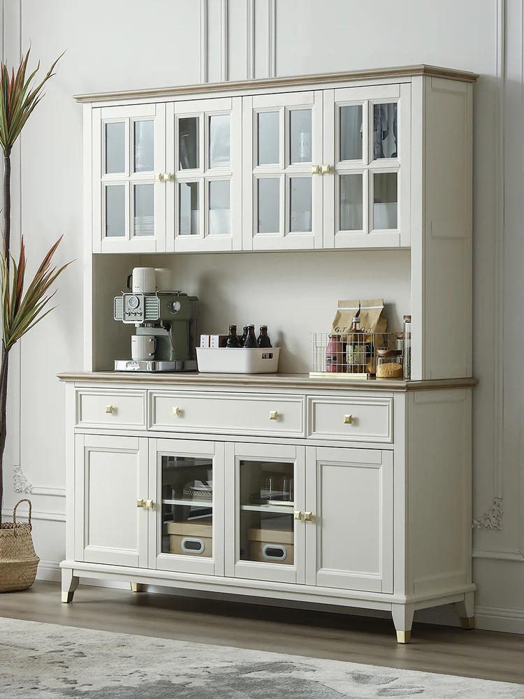 

American solid wood dining side cabinet light luxury cave board shelf kitchen dining room wall household storage cabinet