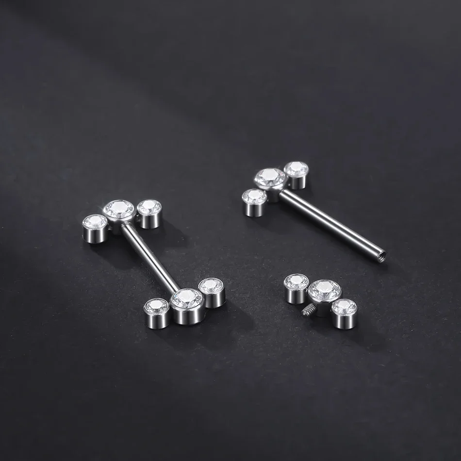 1PC Titanium 14G Internally Thread Zircon Nipple Barbell Ring CZ Bezel Set Nipple Tongue Earrings Piercings Sexy Women Jewelry