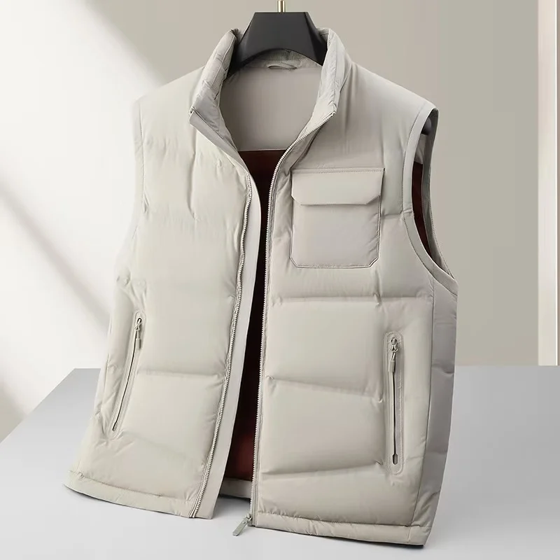 2025 خريف/شتاء جديد الرجال الوقوف أسفل سترة الوطنية القياسية الأبيض بطة أسفل سميكة الدافئة عالية الفاخرة أكمام أسفل معطف #4