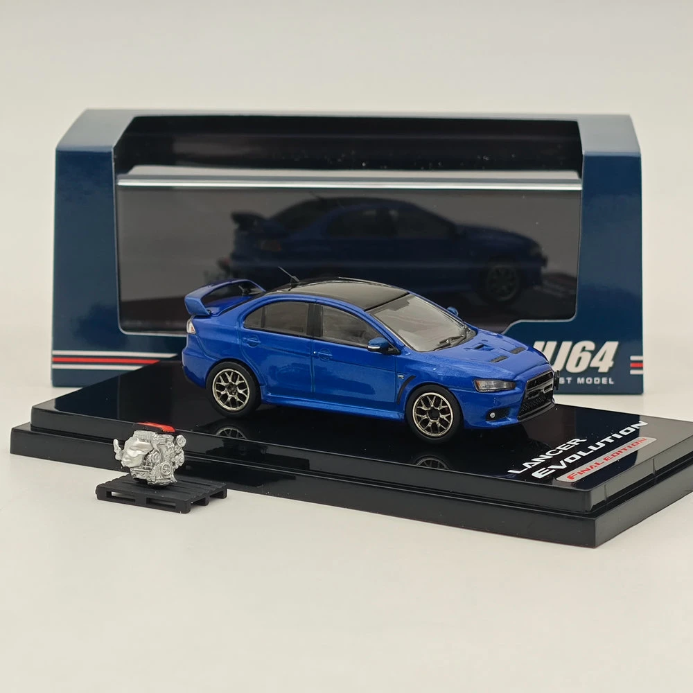 1/64 Hobby Japan Lancer Evolution X Final Edition w/Engine Display Model Lighting Blue(M) Black Roof HJ642053CBL Diecast Car