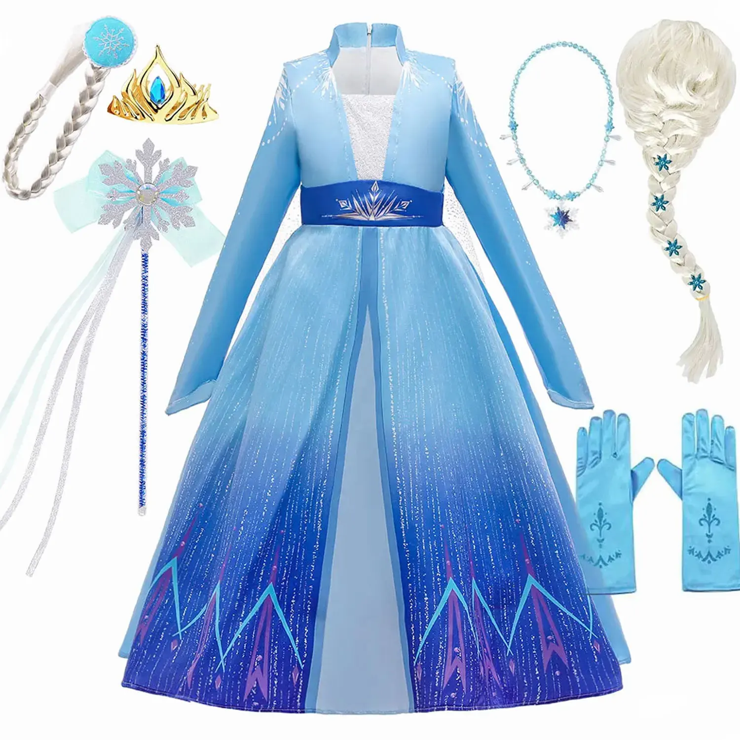 2024 Disney Girls Snow Queen 2 Princess Pretend Game Role Play Elsa Costume Fancy Kids Film Frozen Christmas Gift Carnival Dress