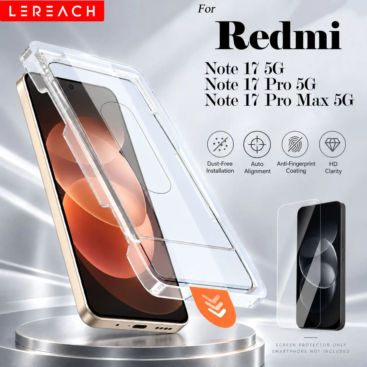 Lereach for Redmi Note 17 Pro Max Note 17 Pro Dust-Free Chamber Tempered Glass Screen Protector Auto-Adhesion
