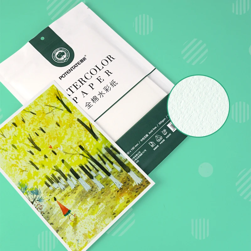 Papel de acuarela 100% algodón, 10 hojas/bolsa, 300GMS