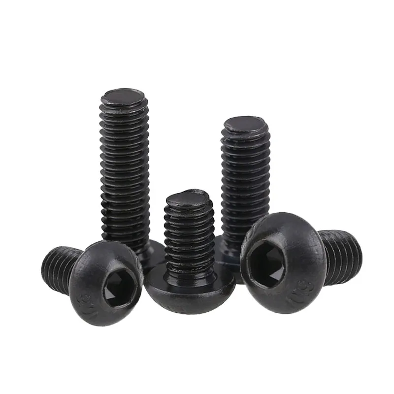 5/10/50Pcs M1.6 M2 M2.5 M3 M4 M5 M6 M8 Bolt Black Carbon Steel Hexagon Hex Socket Allen Button Round Head Screw Grade 10.9