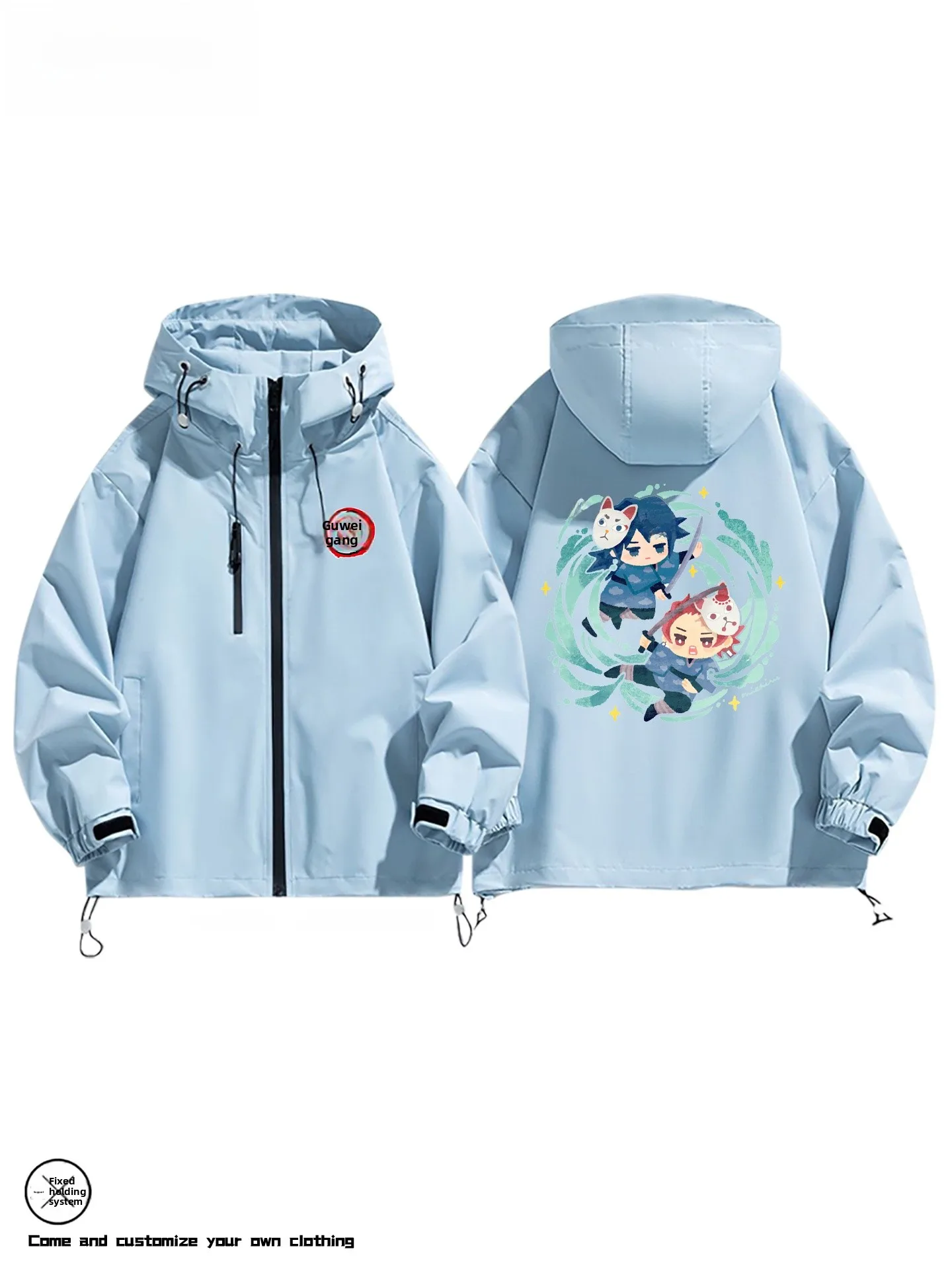 شبح القاتل الكرتون Q نسخة Jaet الرجال ربيع الخريف سستة مزين يندبروف ملابس خارجية عادية مقنعين Jaet #3