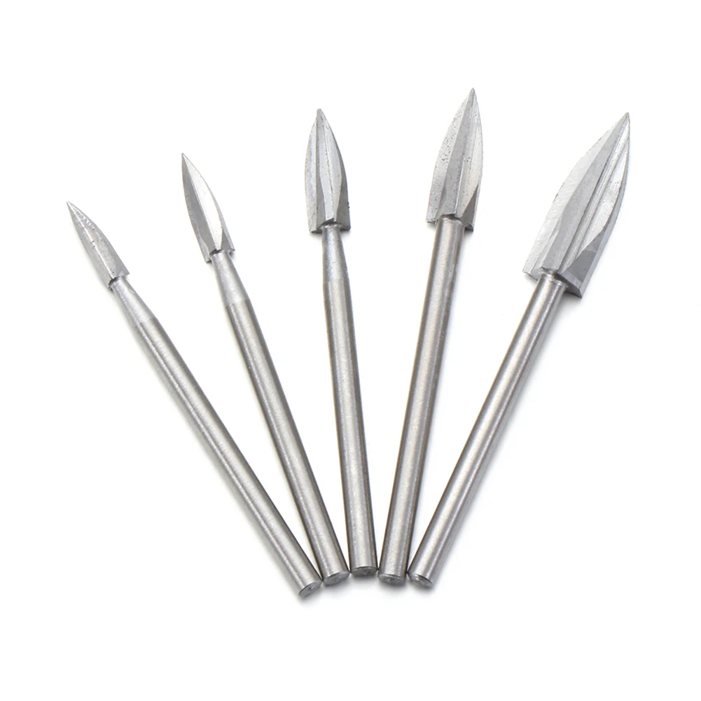 5Pcs Wood Carving Drill Bit HSS Engraving Drill Bit Set Solid Carbide Root Milling Grinder Burr Precise Woodworking Carve Tools