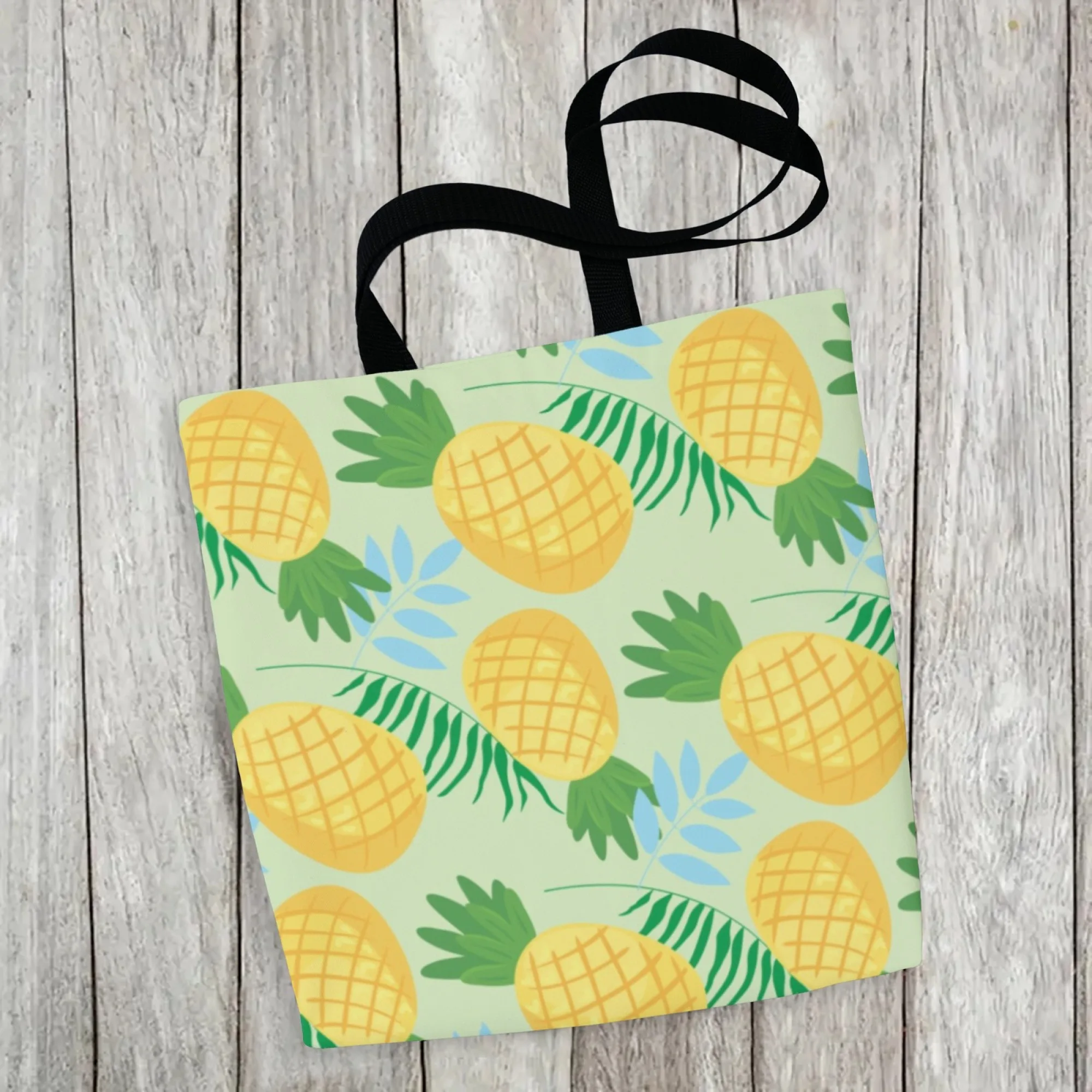 Korean Tropical Trend Canvas Tote Women Bag Light Green Pineapple Print Fashion Reusable Handbag Perfect for Daily Commute