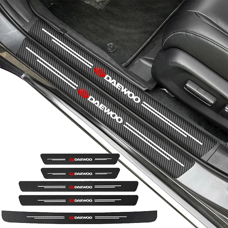 

For Daewoo Badge Winstom Espero Nexia Matiz Lanos Nubira Lacetti Leganza Carbon Fiber Car Door Threshold Sill Sticker Trunk