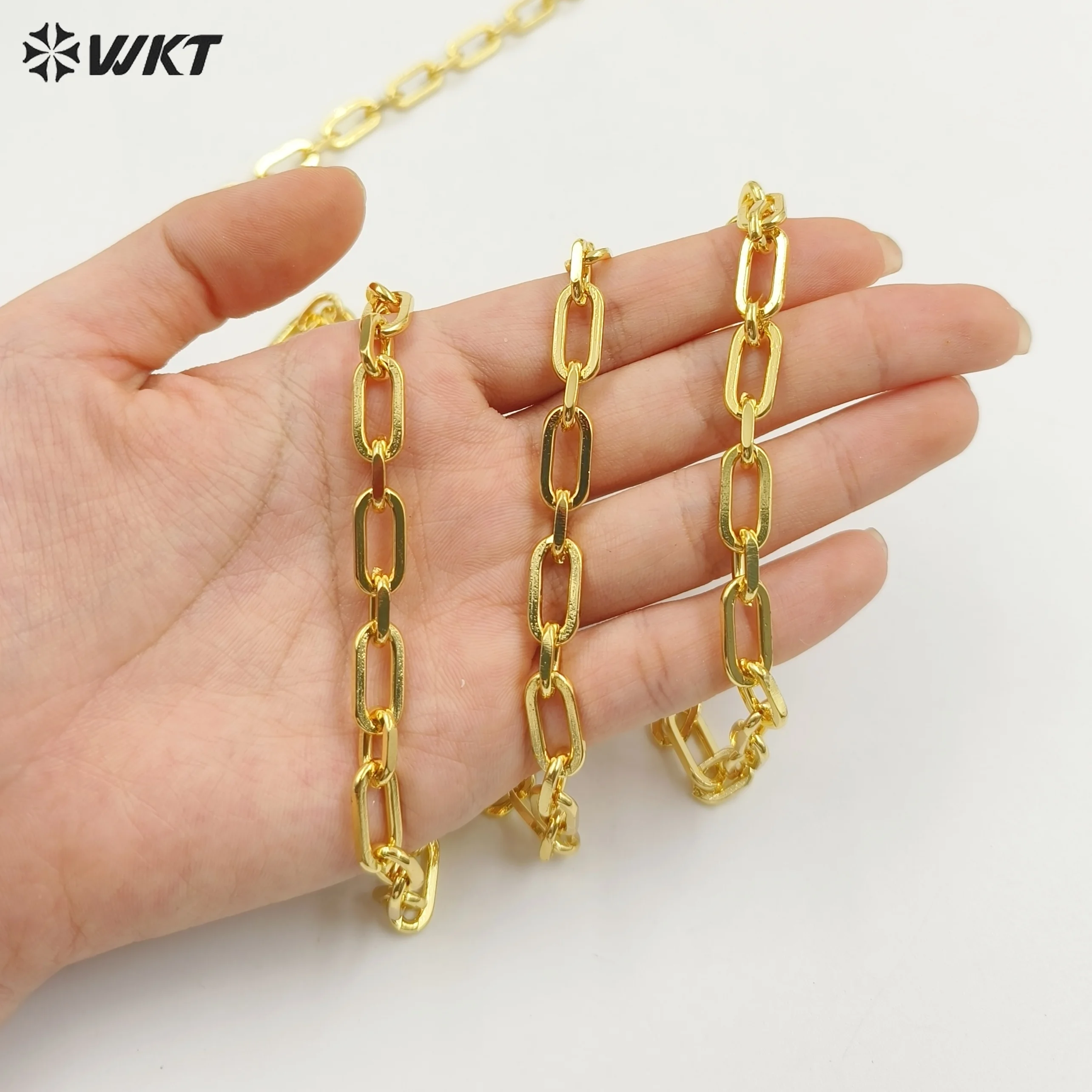 WT-BC233 18K gold Plated paper clip chain fashion Big Square Cross chain jewelry Findings For DIY Making