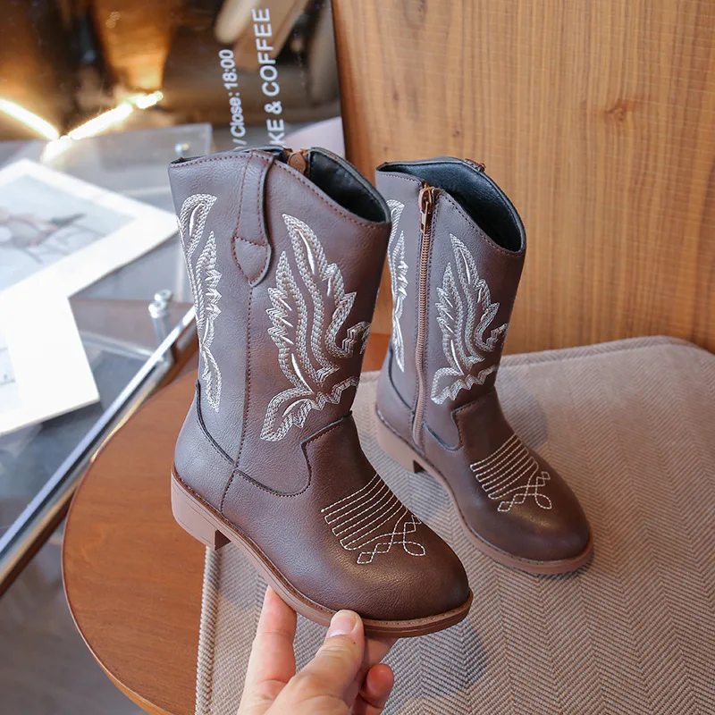Girls Boots Toddler Snow Gear Mid Calf Glitter Western Cowboy Boot 2025 Autumn Big Kid Riding Girls Botas Size 27-36 Kids Shoes