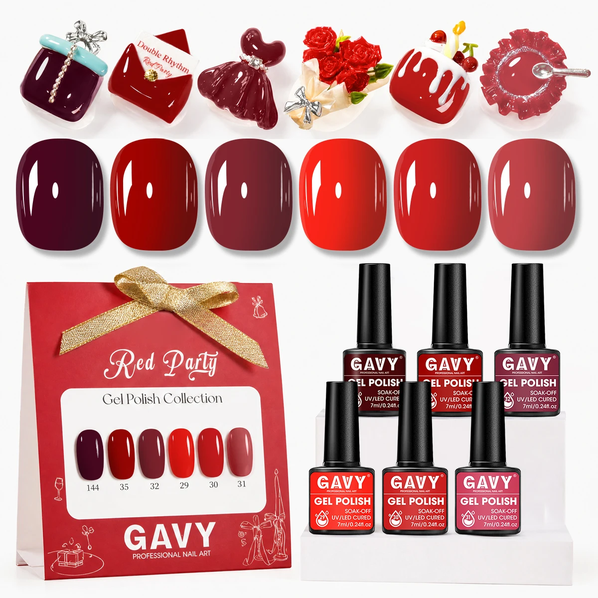 Nail Art Burgundy - 6-Color Berry Red Series Gel Nail