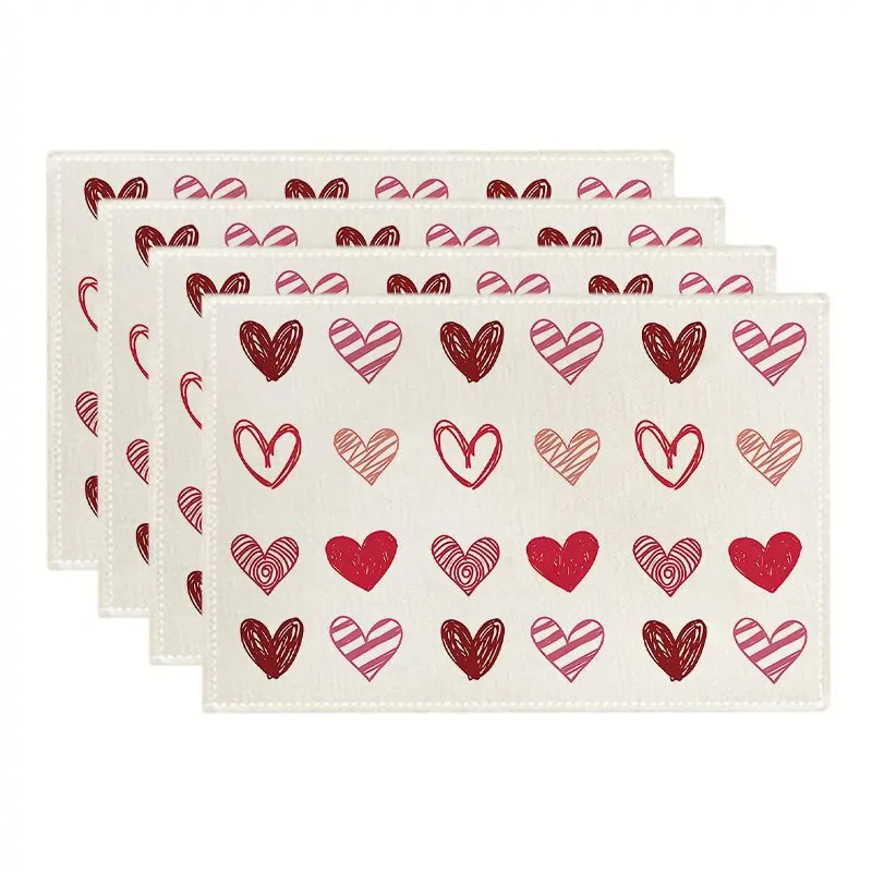 Minimalist Hand Drawn Sketch Heart Placemats Heat Proof Non Slip For Romantic Date Wedding Anniversaries