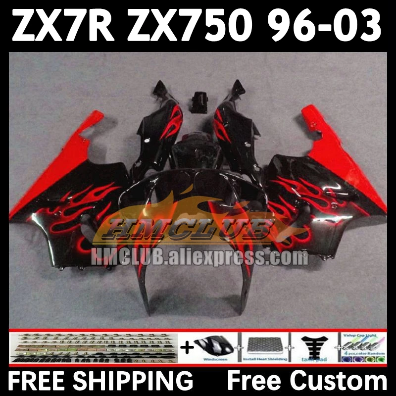 Body Kit For KAWASAKI NINJA ZX-7R ZX-750 96 97 98 99 162No.160 ZX 7R 750 7 R ZX750 red flames ZX7R 2000 2001 2002 2003 Fairing