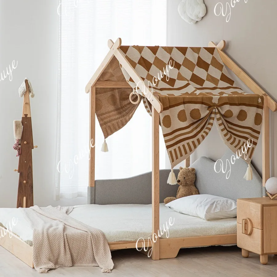 

All solid wood popsicle bed house with drawer storage children's bed maple solid wood children's swing bed