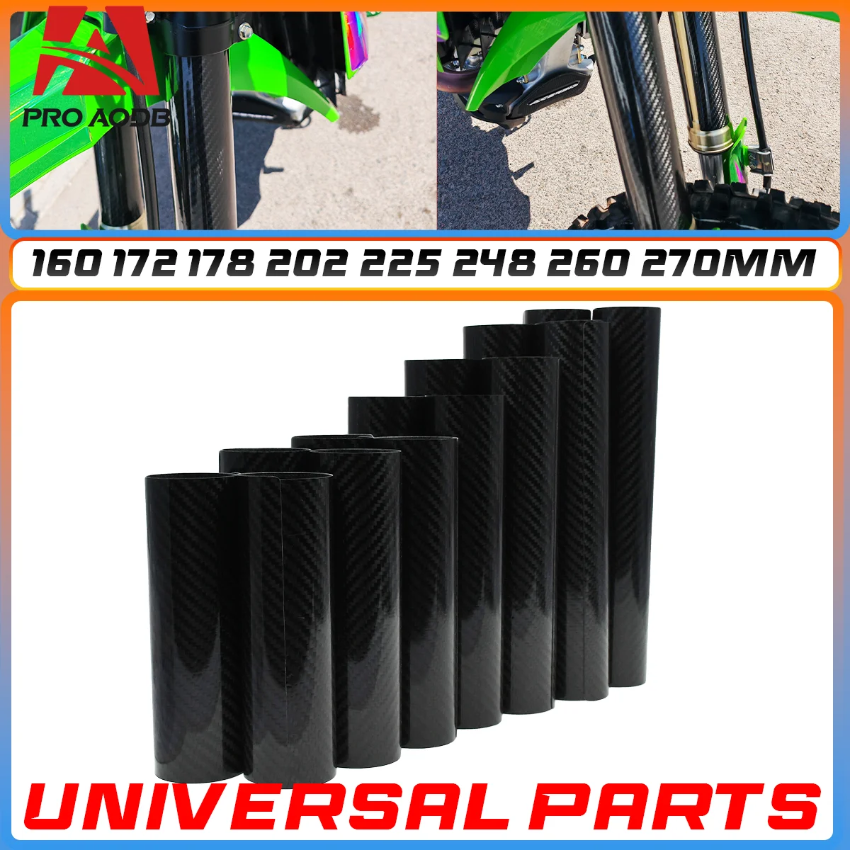 

New 160mm-270mm carbon fiber front fork shock absorber cover protection for endurance motorcycles, Universal Parts For Kawasaki