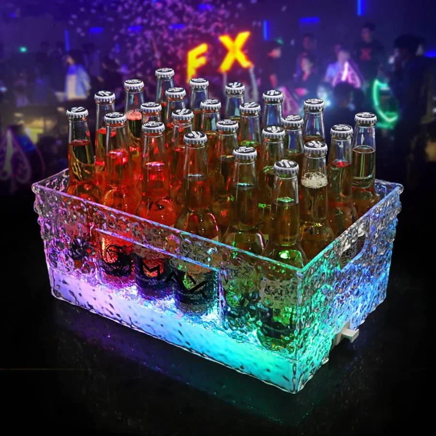 Rechargeable 24 Bottles LED Ice Bucket Clea Plastic RGB Color Changing Cooler Bucket Party Bar KTV Club Wine Beer Decor Holder