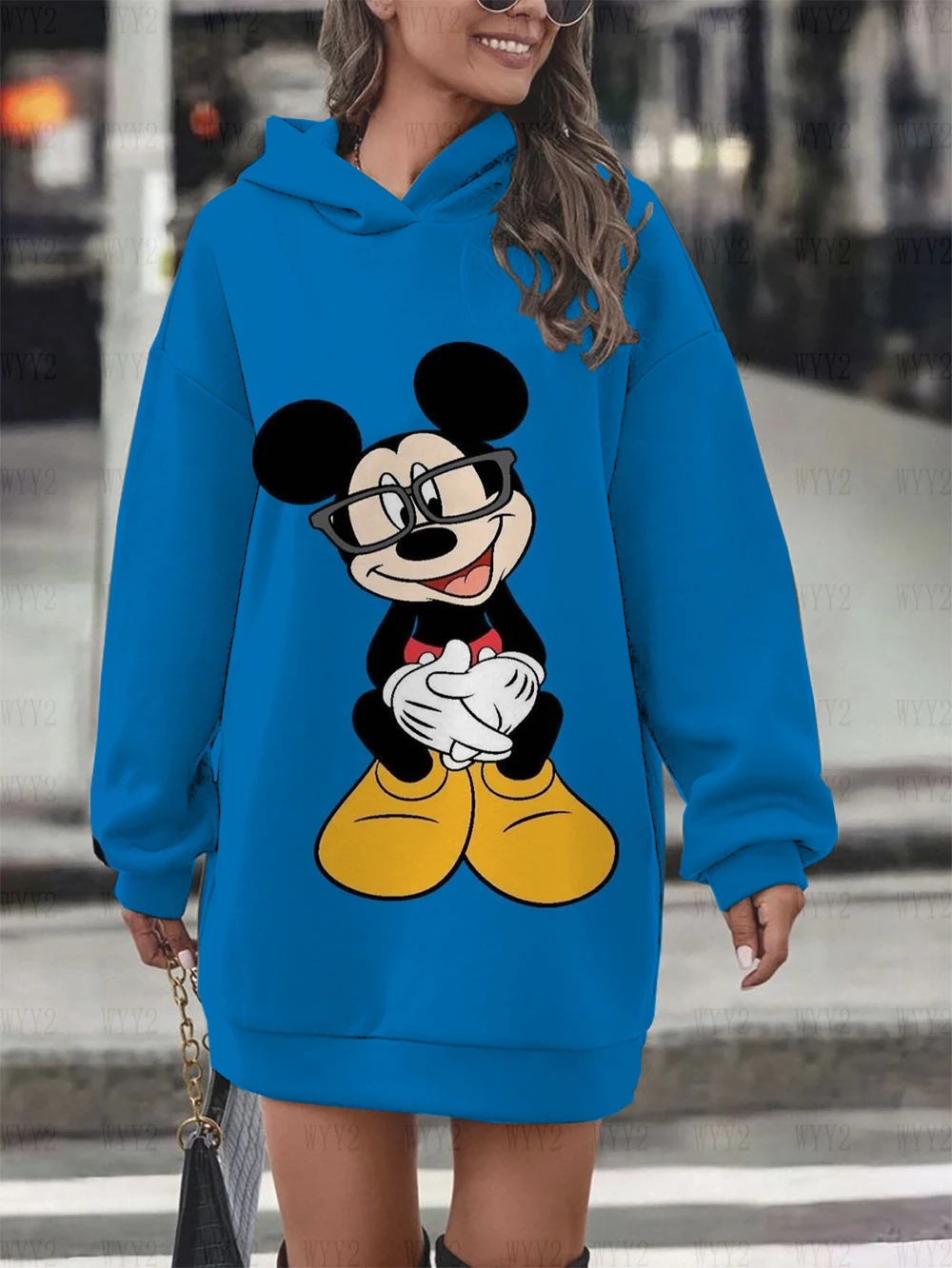 Spring and autumn print Disney Mickey Minnie print role play retro casual hoodie fashion loose chic women's hoodie dress