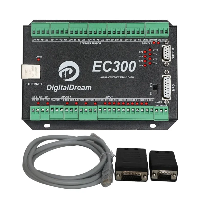 Ec300 Mach3 Ethernet Control Card 3/4/5/6 Axis Cnc Controller Interface Board With Ddmpg Handwheel And 75W24V Power Supply