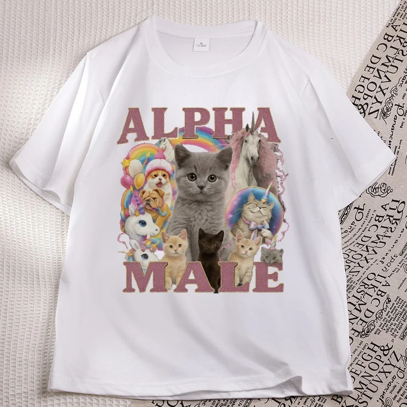 Alpha Male Funny Kitten T-Shirt Men Women Funny Unicorn Rainbow Tee Cat Lover Tshirt Casual Short Sleeve High Quality Clothes