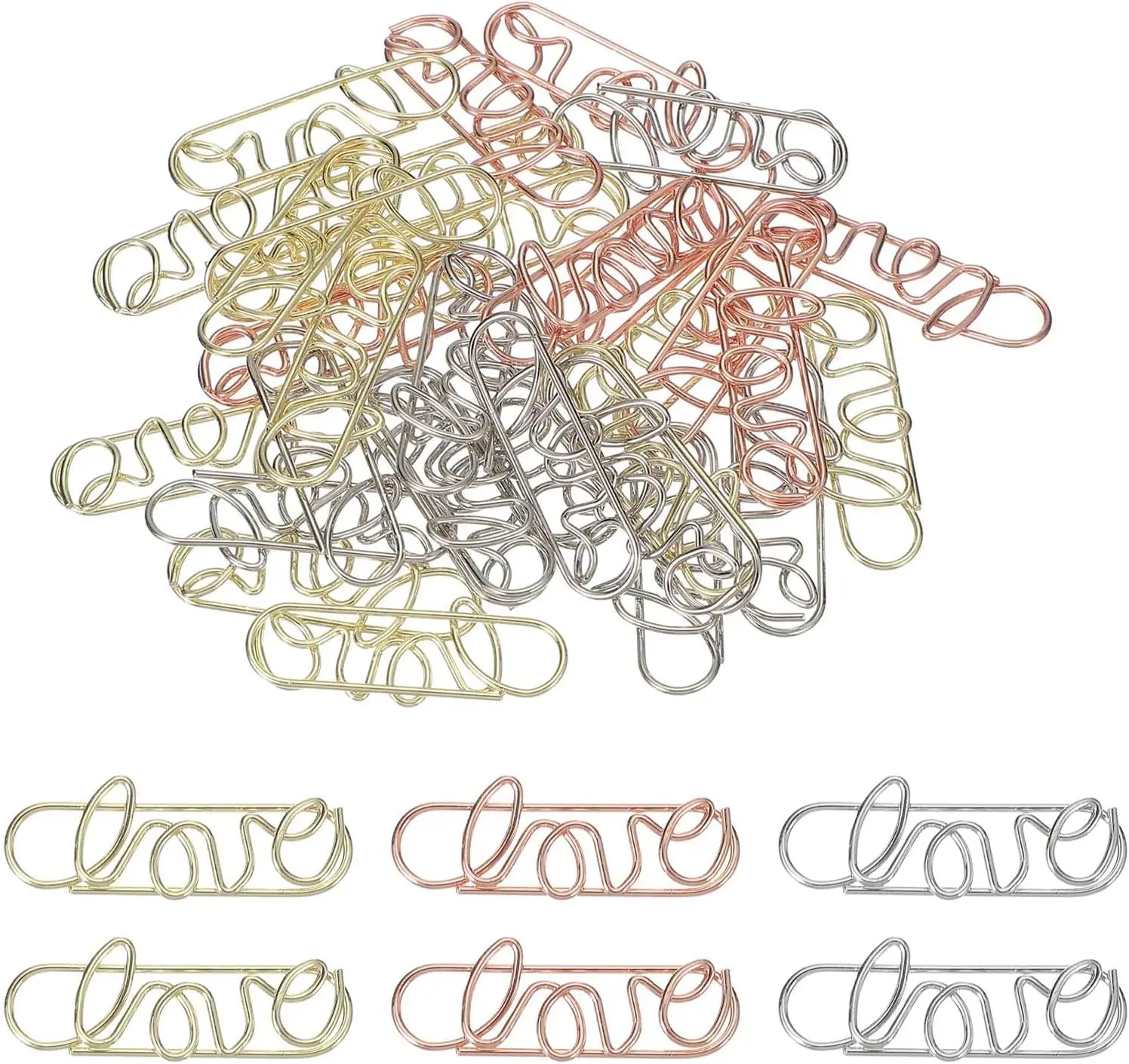 30pcs Love Shape Paper Clip Small Cute Rust-Proof Metal Strong Durable Bulk For Office Home