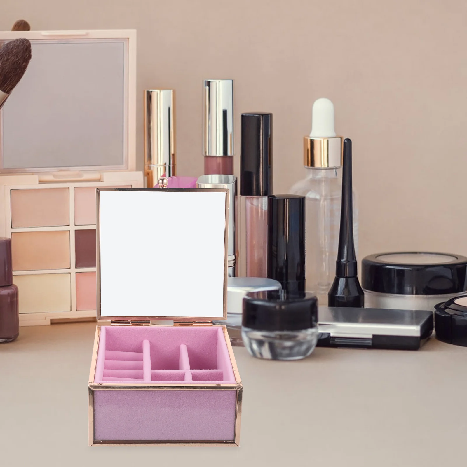 

Transparent Jewelry Box Mirror Compact Portable Storage for Lipstick Earrings Travel ganizer Case Girls Accessories Storage