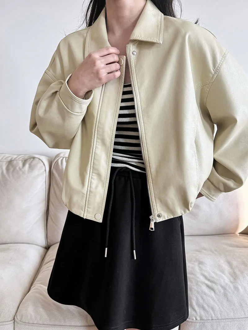 Autumn coat new casual long sleeve PU leather jacket women
