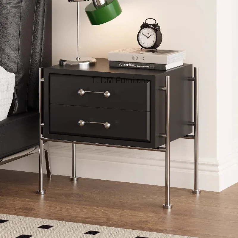 Bedroom Modern Bedside Two - Cabinet Drawer Nightstand Storage with for Metal Frame Sleek & Home Decor
