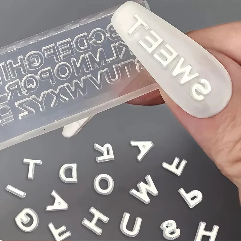 Molde de silicone para arte em unhas com letras 3d, mini molde de resina com letras A-Z, 26 moldes para unhas, faça você mesmo, molde de escultura artesanal, ferramentas de decoração de unhas, acessórios para unhas, números 0-9