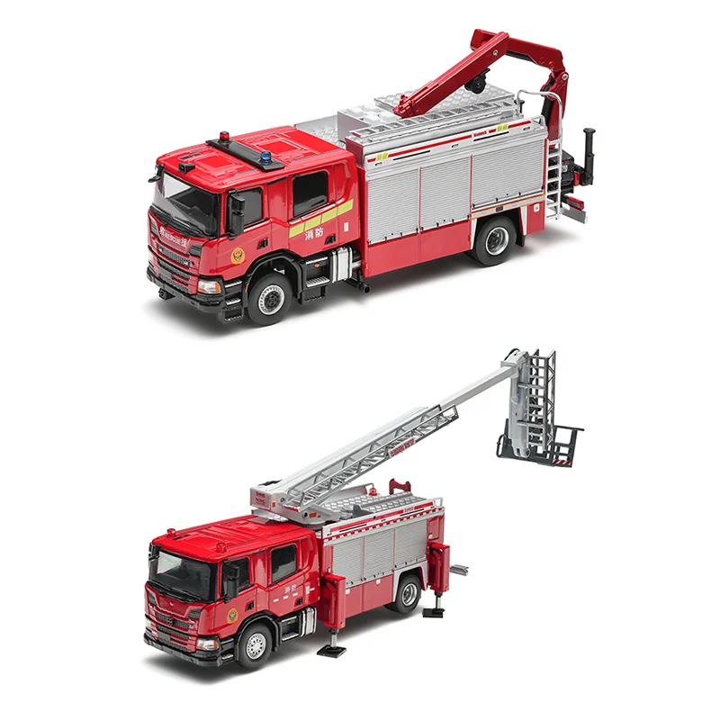 

MASSDI Diecast 1:64 Scale Ladder Fire Truck & Rescue Vehicle Alloy Car Model Adult Colletcion Souvenir Display Holiday Gift