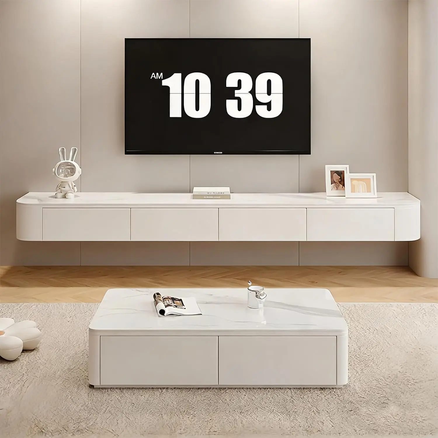 Floating TV Stand Wall Mounted Media Console Multi Storage Modern TV Bench Living Room Office 118.1x9.5x7.9in, Customized